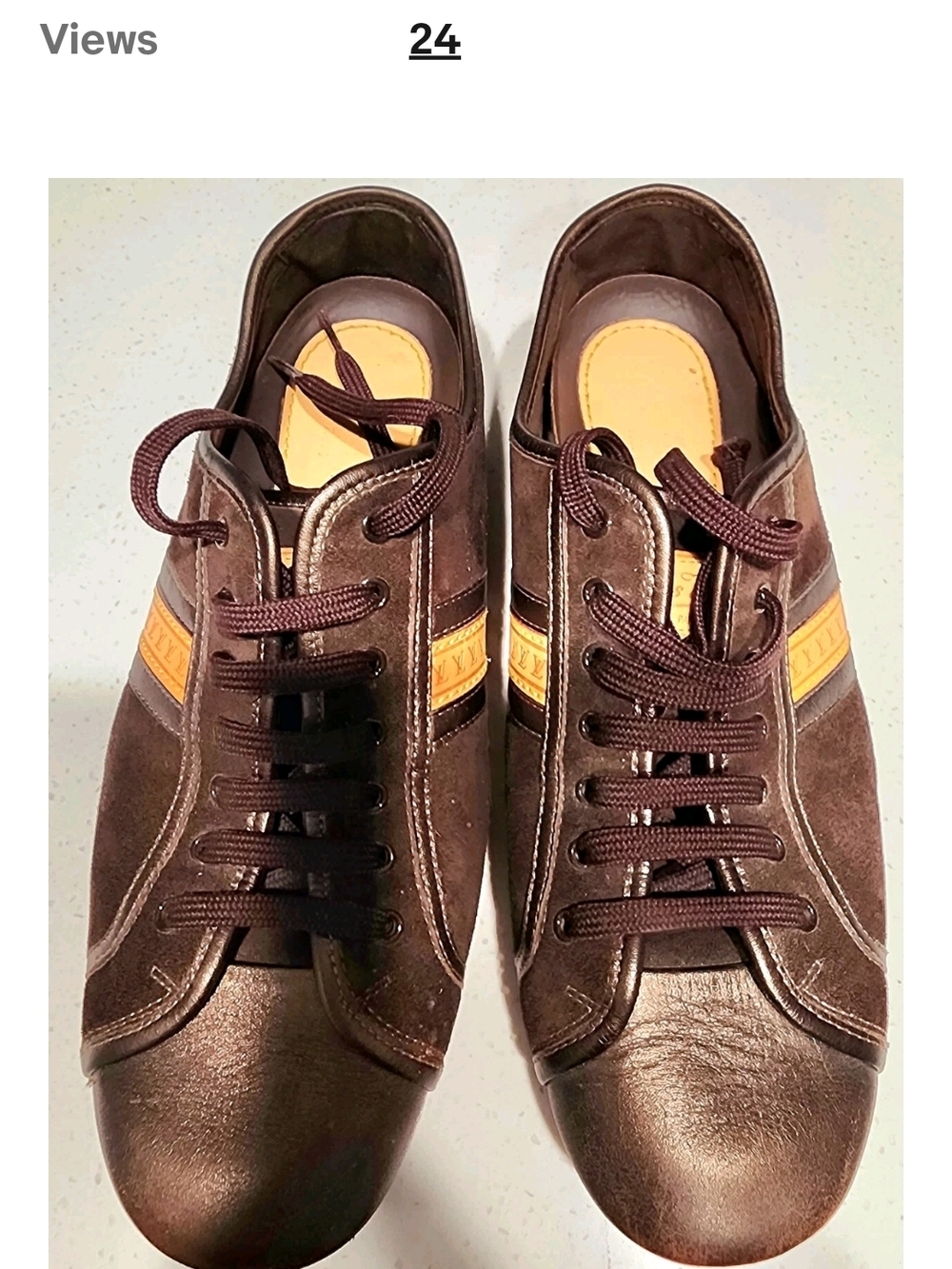 Authentic Louis Vuitton Brown Sneakers with Tan Stripe Emblem